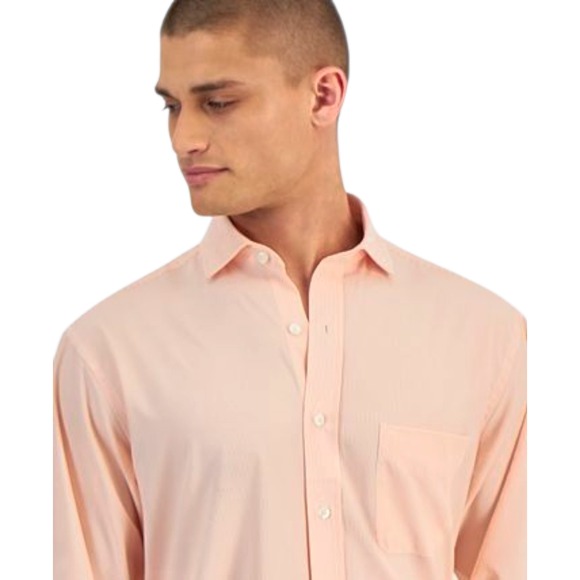 Club Room Other - Club Room Men's Regular Fit Traveler Fine Stripe Orange Dress Shirt XXL 18 36/37